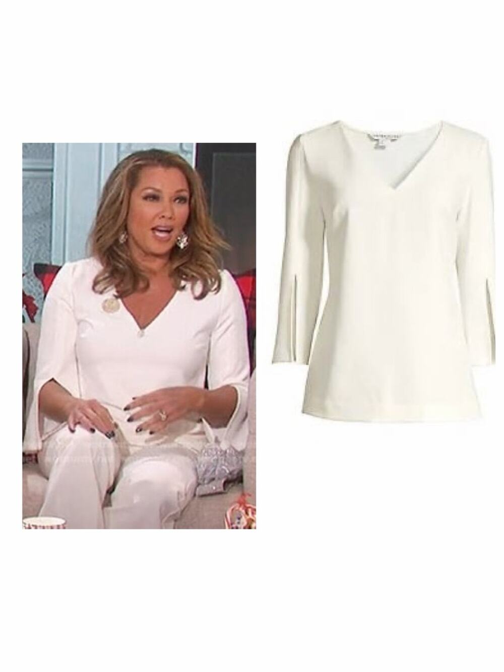 NWOT Trina Turk Eastern Lux Frey 2 Slit-Sleeve Top Ivory Sz Small